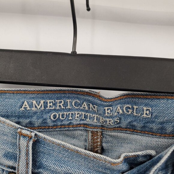 American Eagle Vintage Hi Rise Two Tone Frayed Hem Button Fly Jeans Women Size 8 - Picture 6 of 16